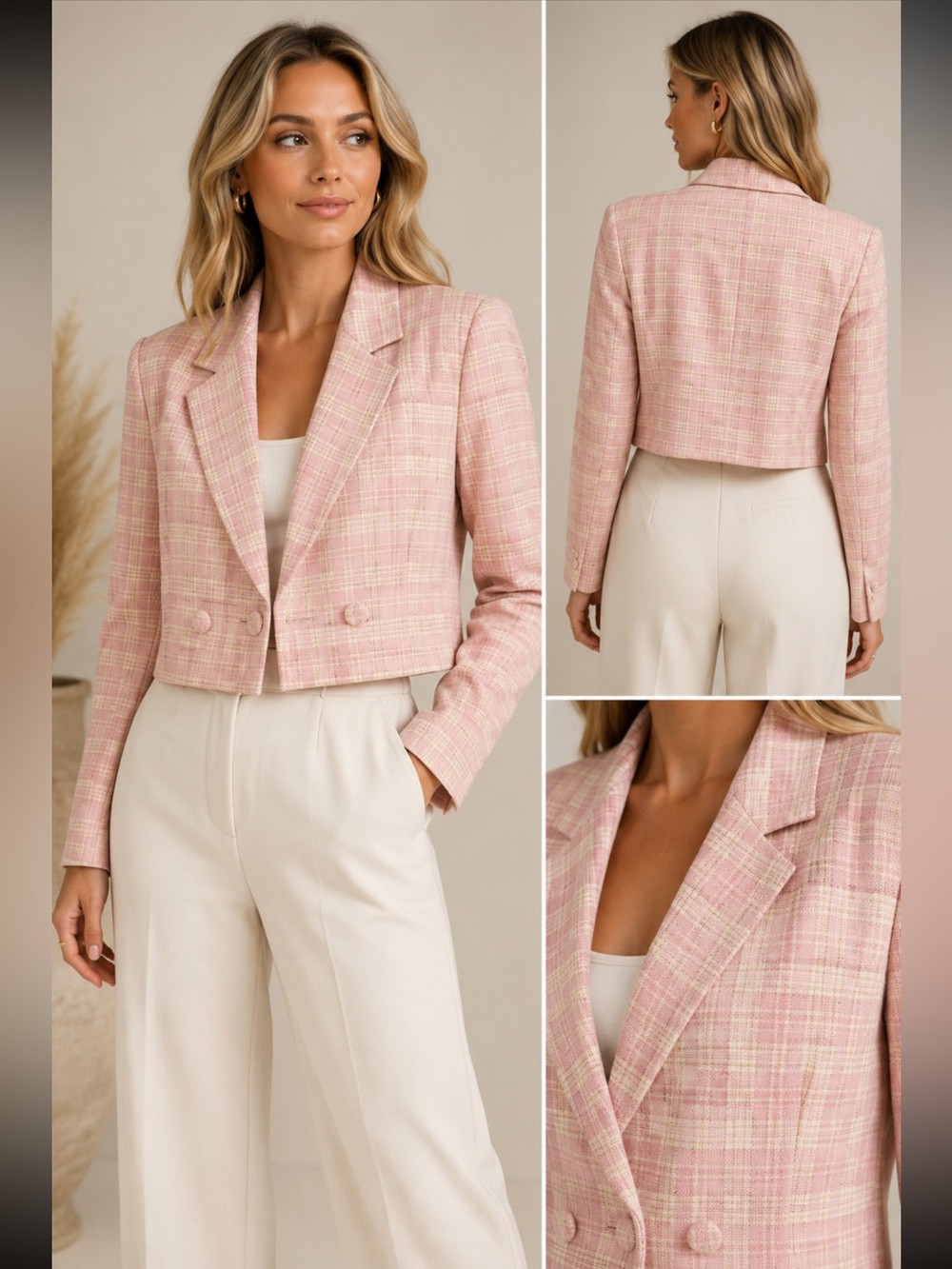 7 For All Mankind Pink Plaid Cropped Blazer Jacket NWT Size Medium
